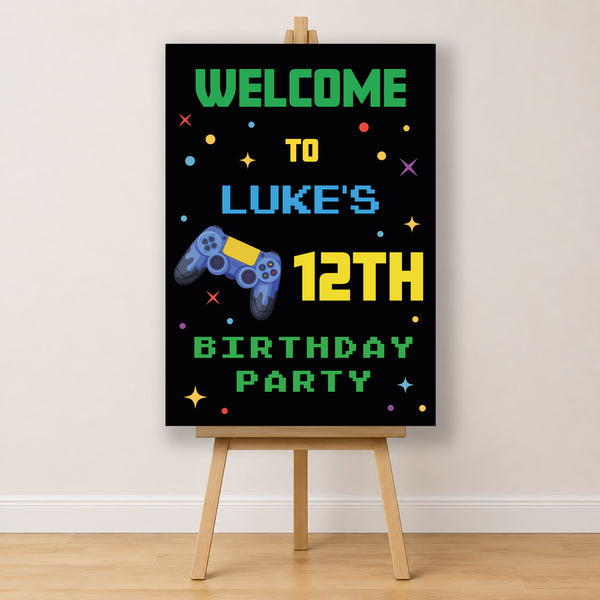 Gaming Birthday Sign - Controller With Pixel Stars Personalised Foamex Board