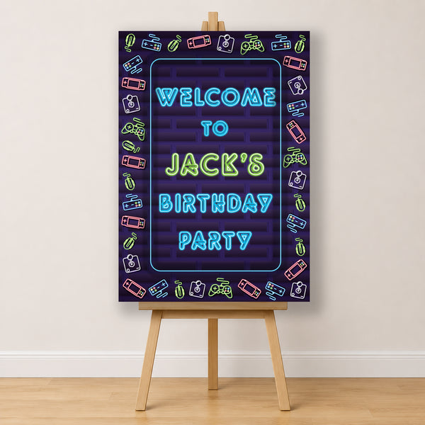 Gaming Birthday Sign - Neon Icons Personalised Foamex Board
