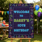 Gaming Birthday Sign - Neon Icons Personalised Foamex Board