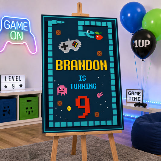 Gaming Birthday Sign - Pixel Game Personalised Foamex Board