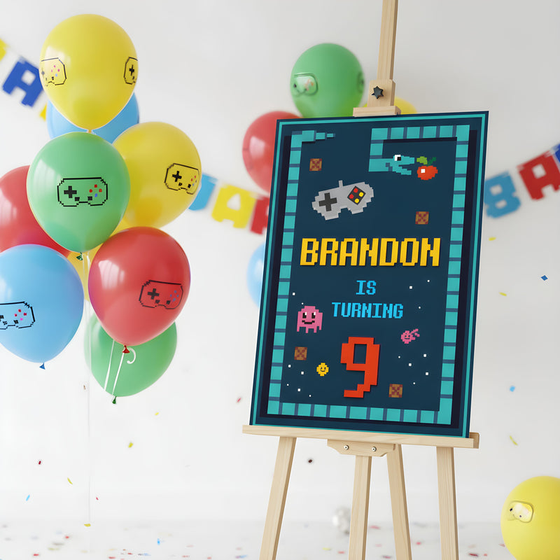 Gaming Birthday Sign - Pixel Game Personalised Foamex Board
