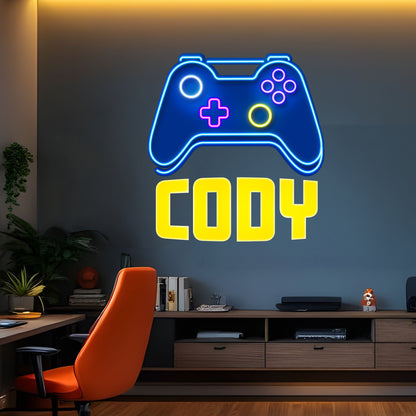 Gaming Wall Sticker - Neon Blue Controller Personalised Name Wall Art