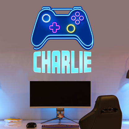Gaming Wall Sticker - Neon Blue Controller Personalised Name Wall Art