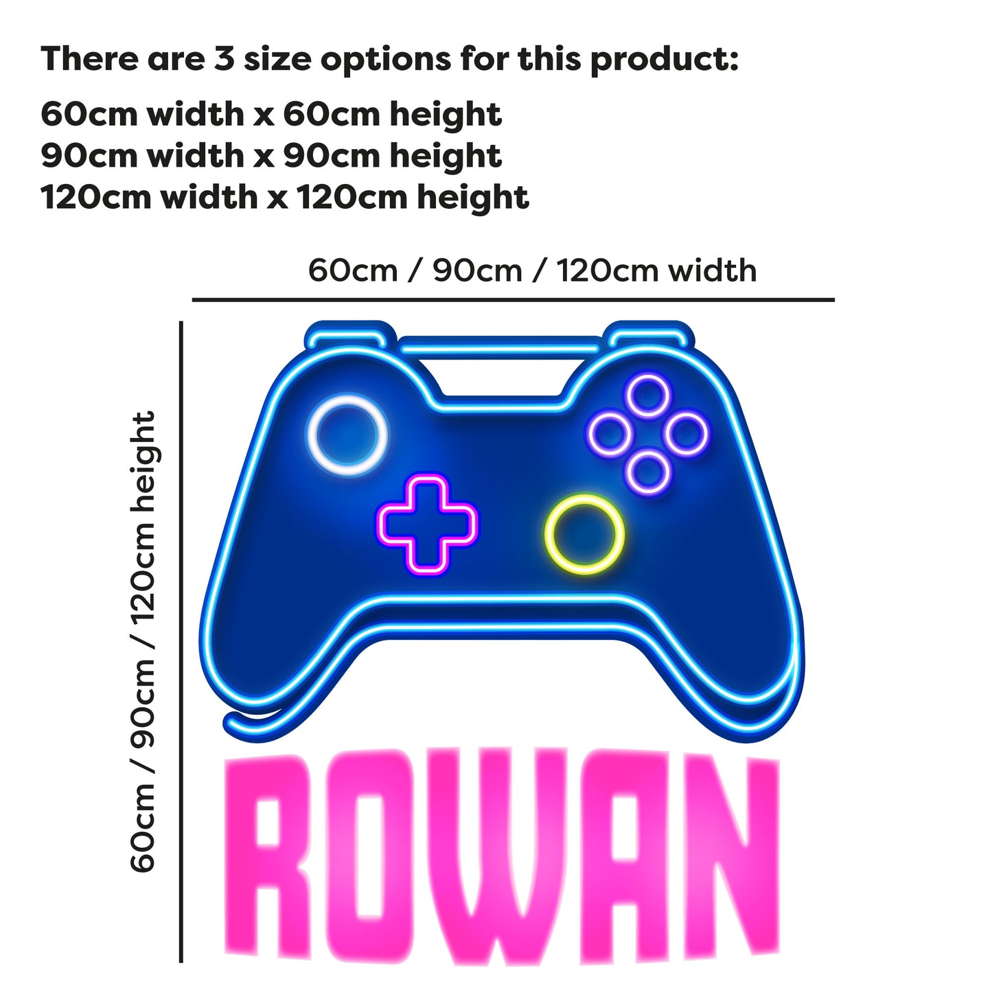 Gaming Wall Sticker - Neon Blue Controller Personalised Name Wall Art