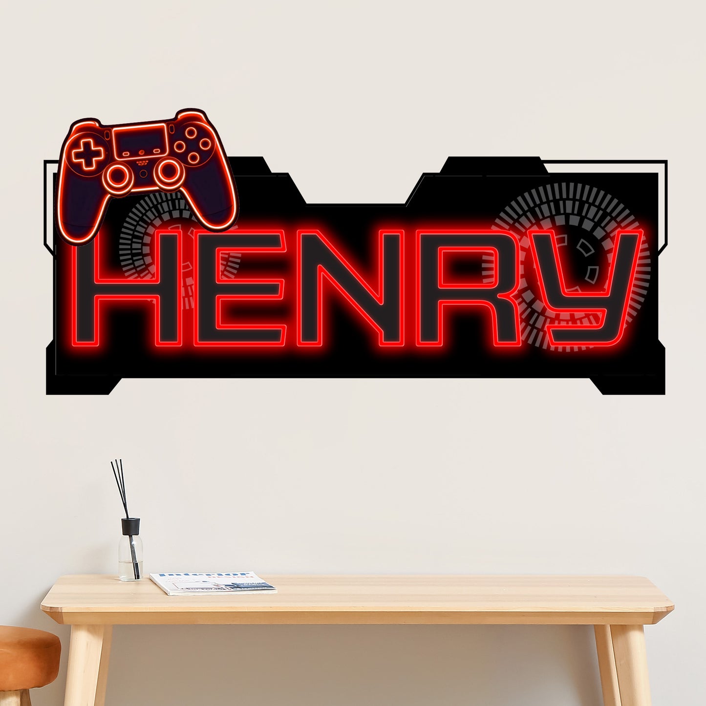 Gaming Wall Sticker - Neon Gamer Tag Circuit Personalised Name Wall Art
