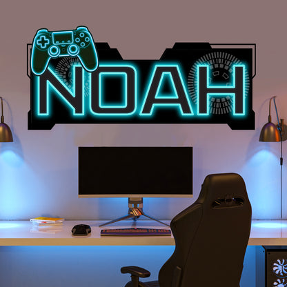 Gaming Wall Sticker - Neon Gamer Tag Circuit Personalised Name Wall Art