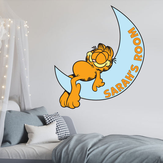 Garfield Wall Sticker - Garfield Sleeping On The Moon Personalised Name Decal Wall Art