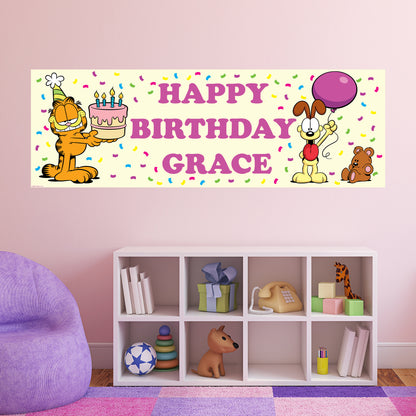 Garfield Birthday - Confetti Personalised Name Banner Wall Sticker