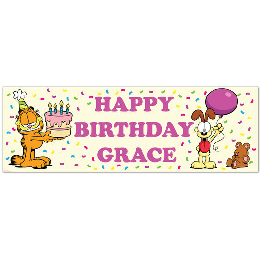 Garfield Birthday - Confetti Personalised Name Banner Wall Sticker