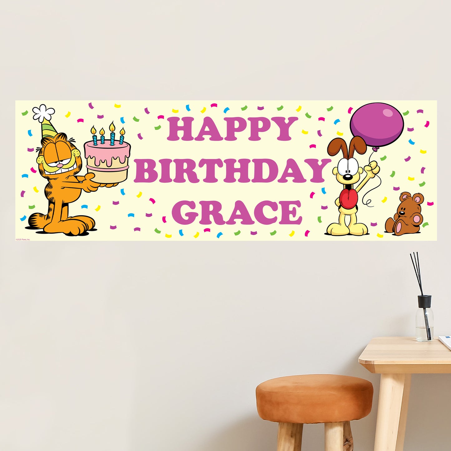 Garfield Birthday - Confetti Personalised Name Banner Wall Sticker