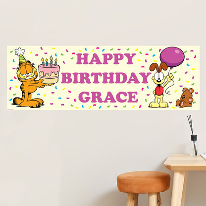 Garfield Birthday - Confetti Personalised Name Banner Wall Sticker