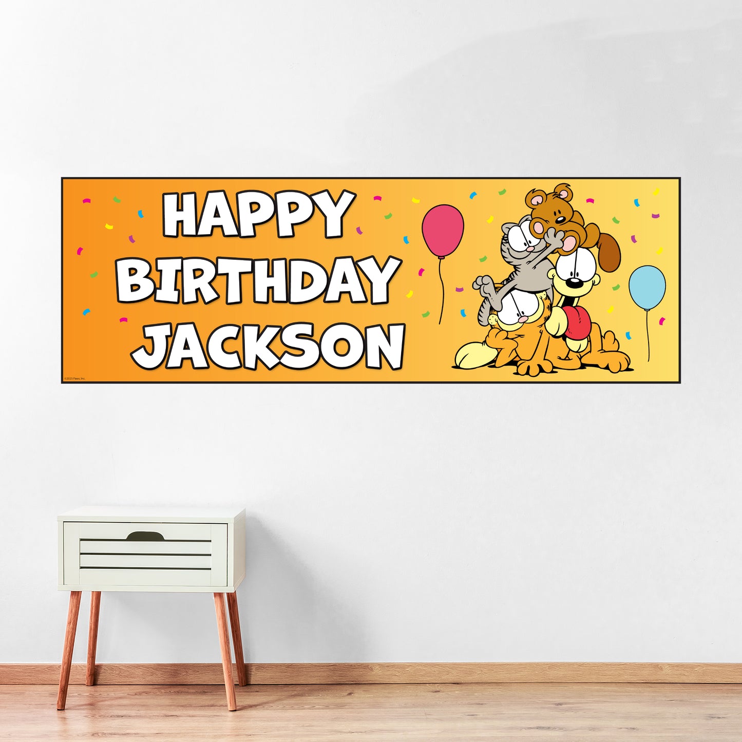 Garfield Birthday - Group Orange Personalised Name Banner Wall Sticker