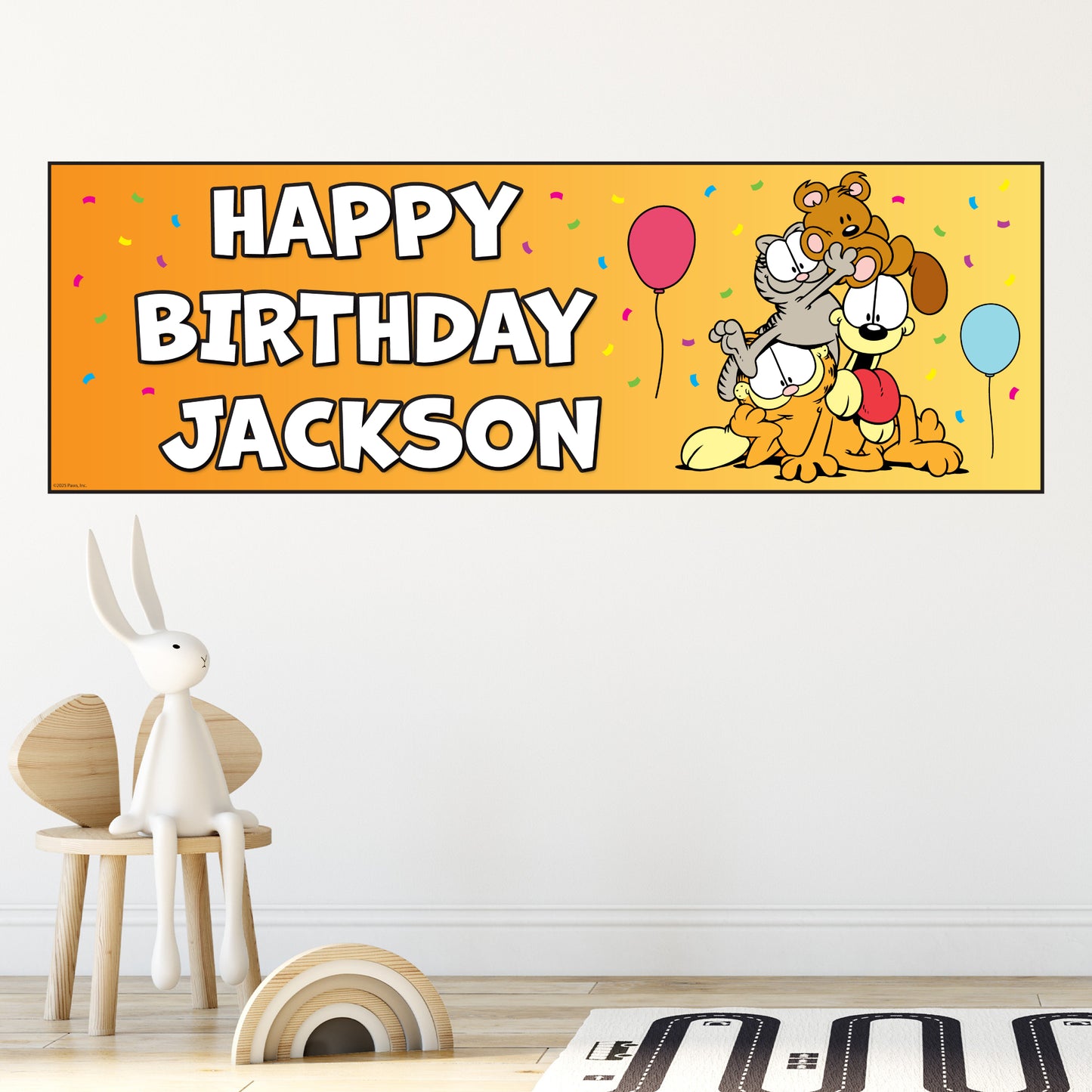 Garfield Birthday - Group Orange Personalised Name Banner Wall Sticker