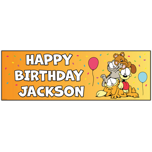 Garfield Birthday - Group Orange Personalised Name Banner Wall Sticker