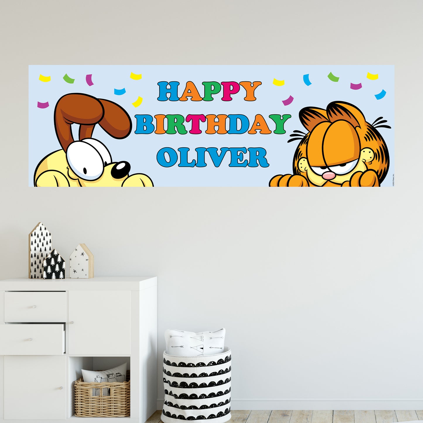 Garfield Birthday - Garfield and Odie Peeking Personalised Name Banner Wall Sticker
