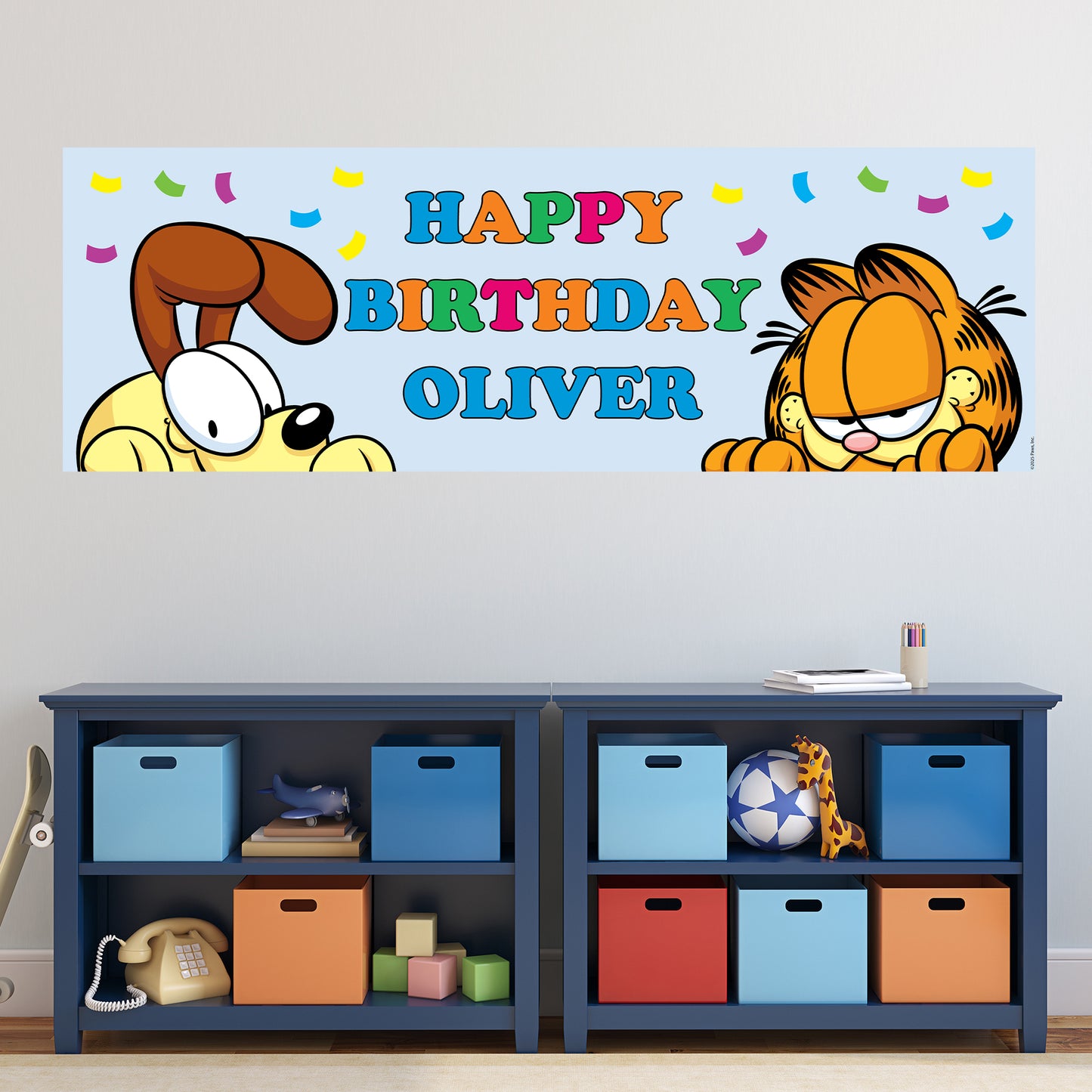 Garfield Birthday - Garfield and Odie Peeking Personalised Name Banner Wall Sticker
