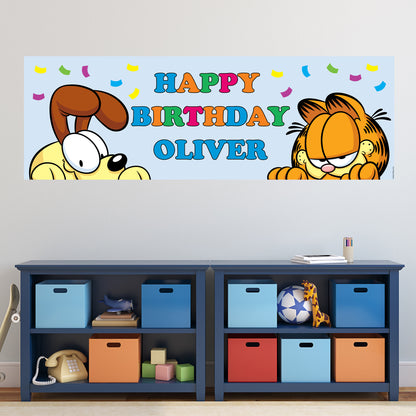 Garfield Birthday - Garfield and Odie Peeking Personalised Name Banner Wall Sticker