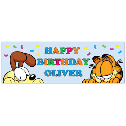 Garfield Birthday - Garfield and Odie Peeking Personalised Name Banner Wall Sticker