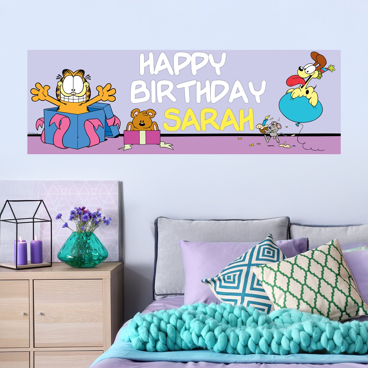 Garfield Birthday - Present Surprise Personalised Name Banner Wall Sticker