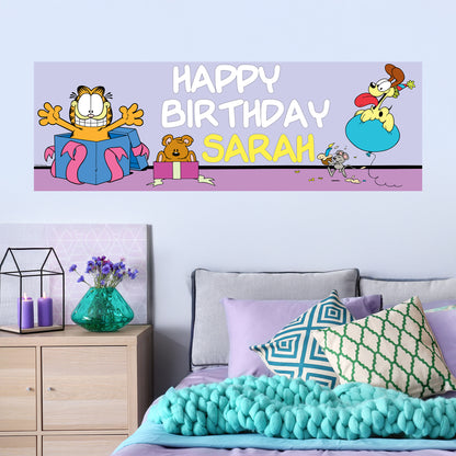 Garfield Birthday - Present Surprise Personalised Name Banner Wall Sticker