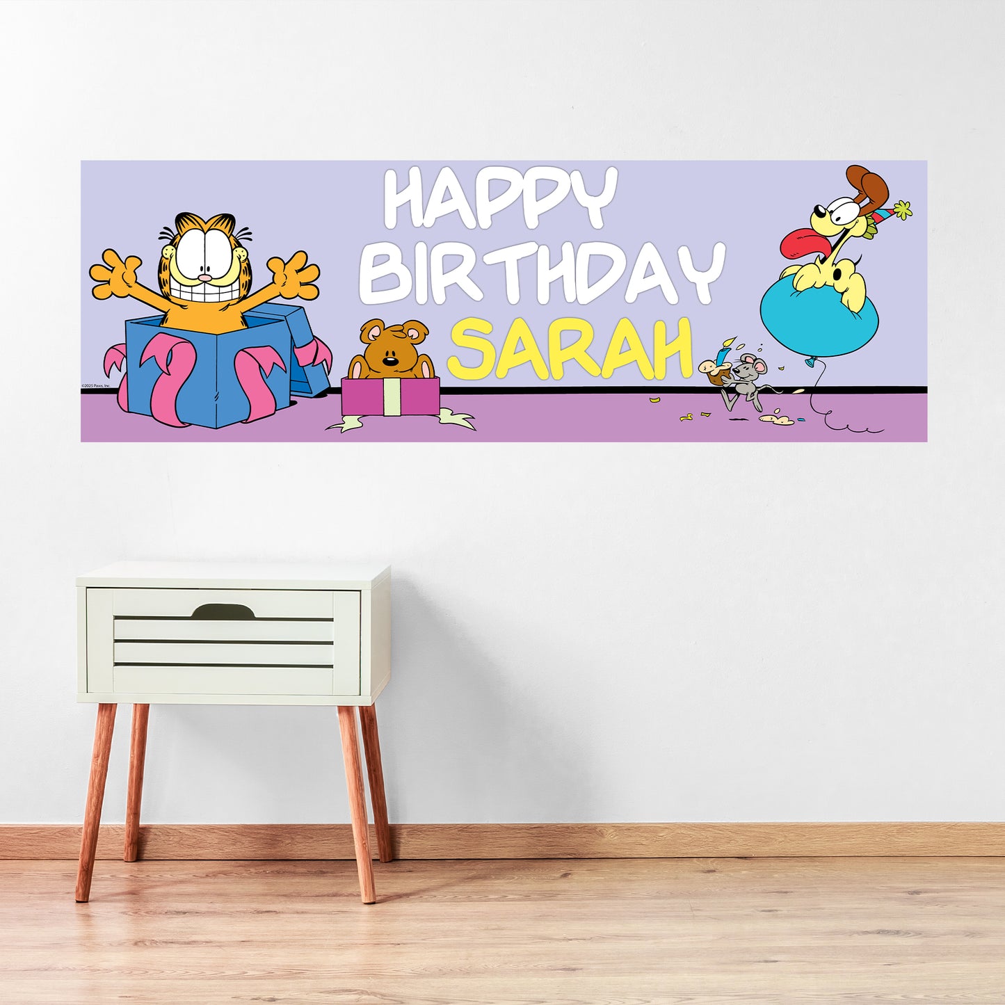 Garfield Birthday - Present Surprise Personalised Name Banner Wall Sticker