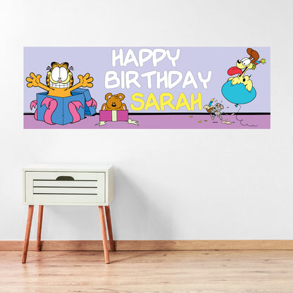 Garfield Birthday - Present Surprise Personalised Name Banner Wall Sticker
