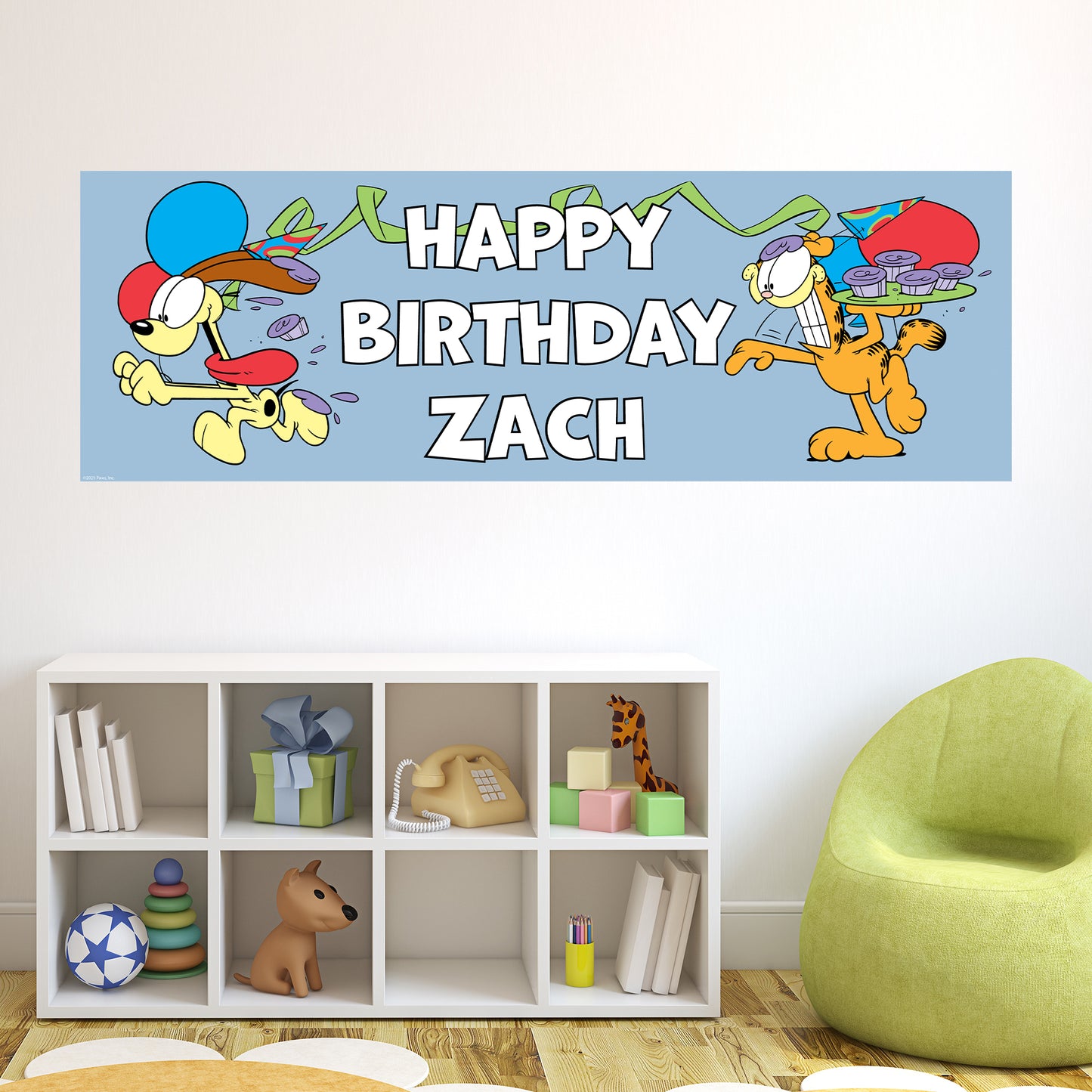 Garfield Birthday - Food Fight Personalised Name Banner Wall Sticker