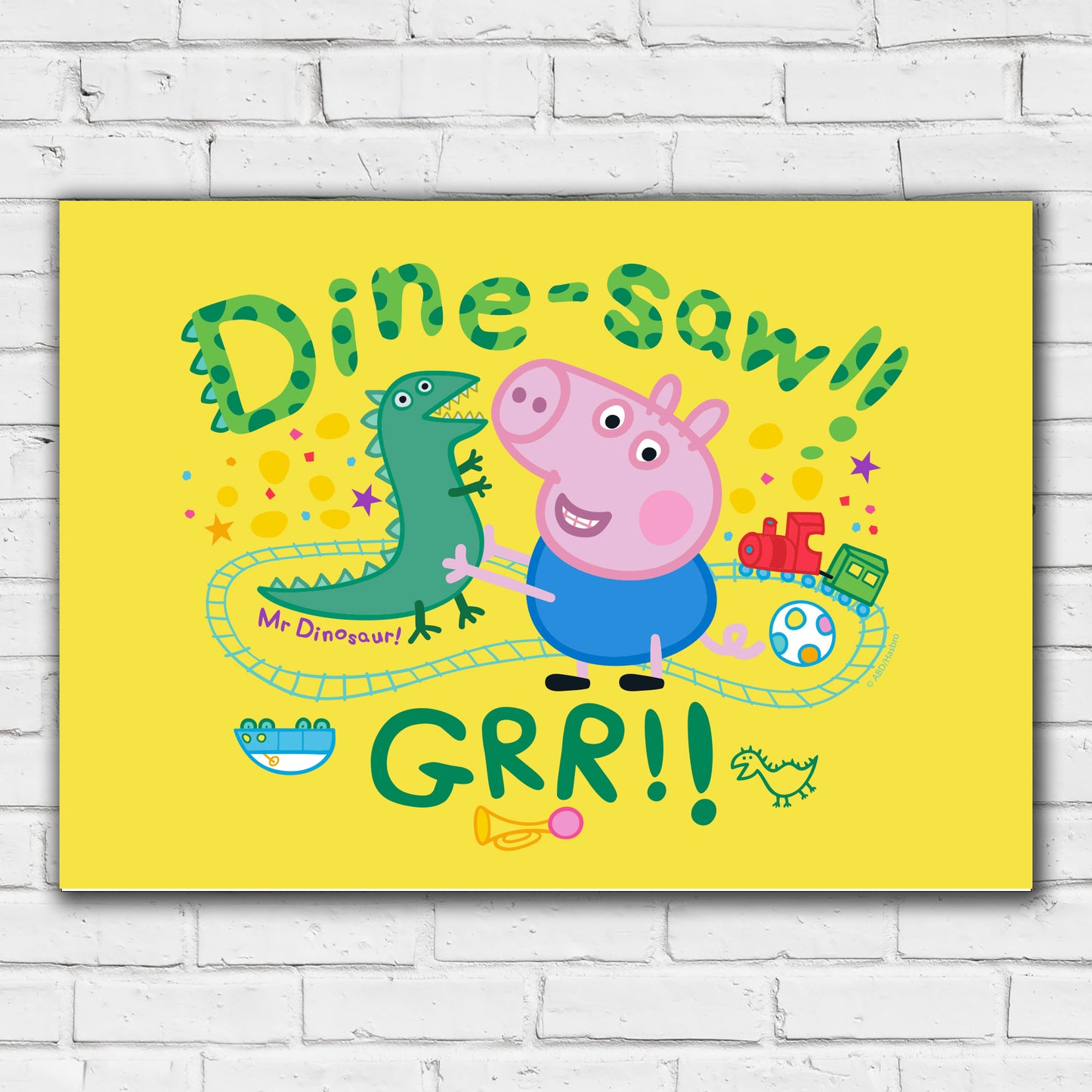 Peppa Pig Print - George Dine-saw Grr Yellow Poster Wall Art
