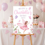Girls Birthday Sign - Fairy With Butterflies Girls Personalised Foamex Board
