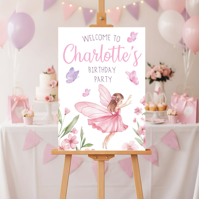 Girls Birthday Sign - Fairy With Butterflies Girls Personalised Foamex Board