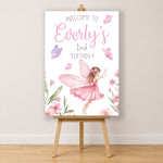Girls Birthday Sign - Fairy With Butterflies Girls Personalised Foamex Board
