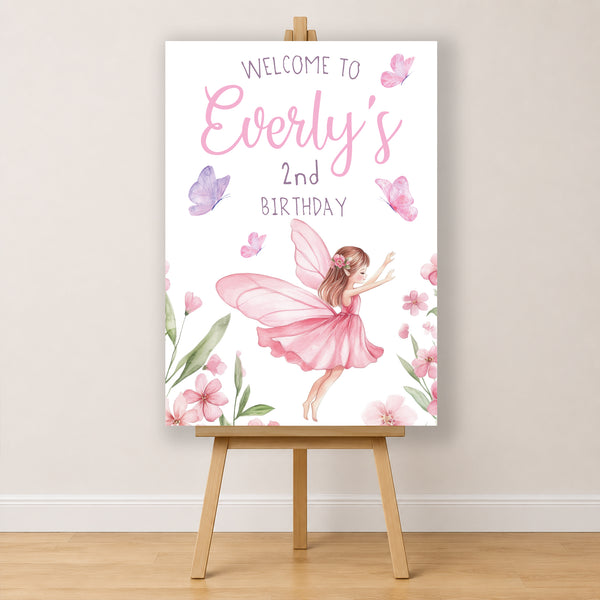Girls Birthday Sign - Fairy With Butterflies Girls Personalised Foamex Board