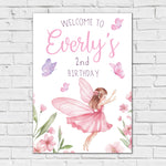 Girls Birthday Sign - Fairy With Butterflies Girls Personalised Foamex Board