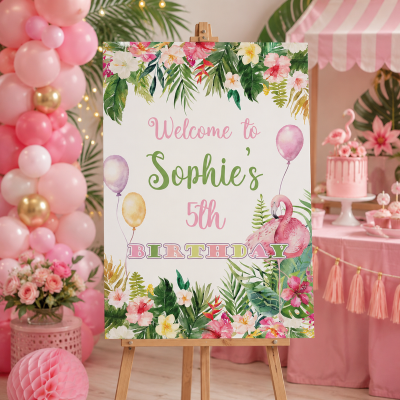 Girls Birthday Sign - Flamingo Summer Personalised Foamex Board