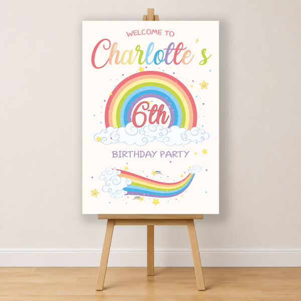 Girls Birthday Sign - Rainbow Clouds Personalised Foamex Board