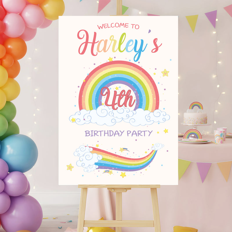 Girls Birthday Sign - Rainbow Clouds Personalised Foamex Board