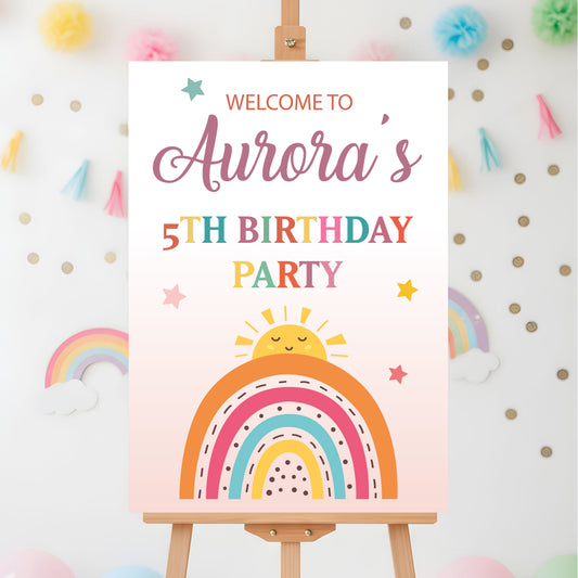 Girls Birthday Sign - Rainbow Sunrise Personalised Foamex Board