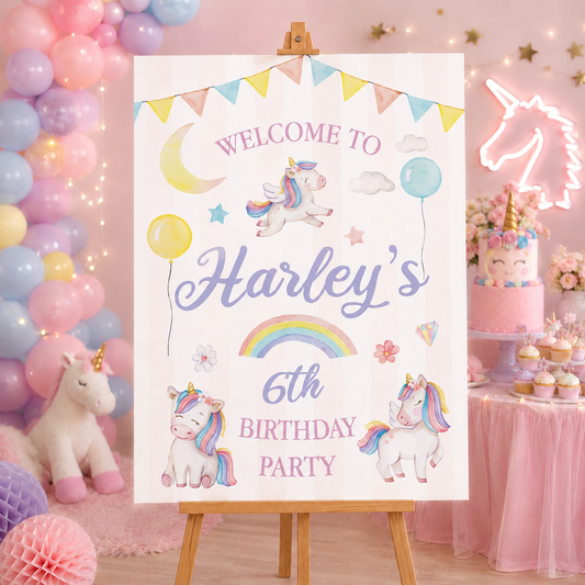 Girls Birthday Sign - Watercolour Unicorn Personalised Foamex Board