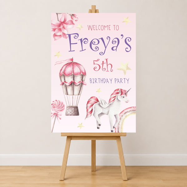 Girls Birthday Sign - Whimsical Unicorn Personalised Foamex Board