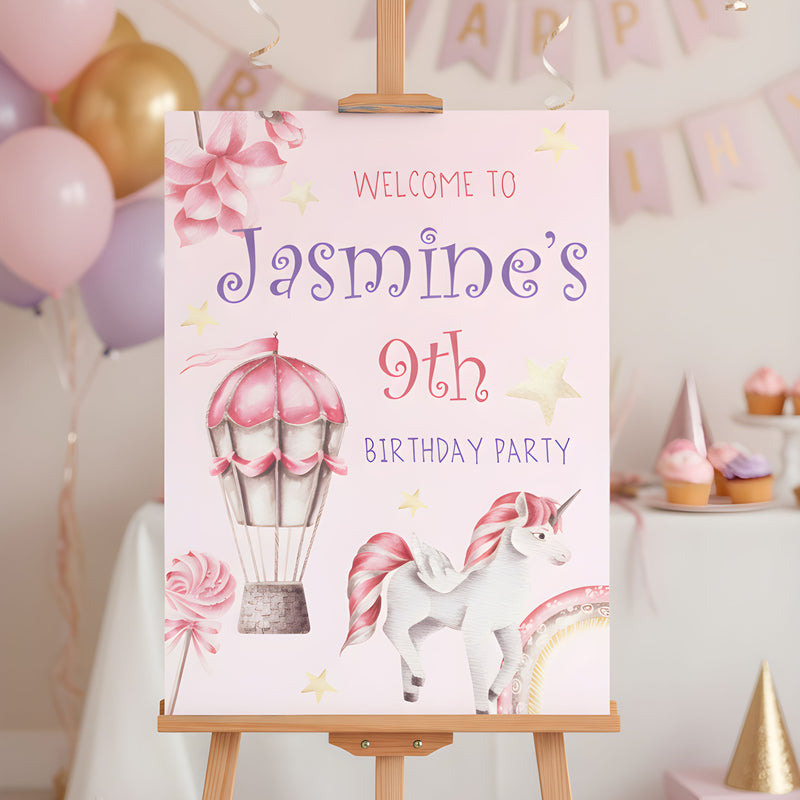 Girls Birthday Sign - Whimsical Unicorn Personalised Foamex Board