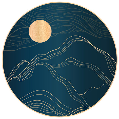 Bedroom Wall Sticker - Gold Mountain and Moon Circle Decal Wall Art