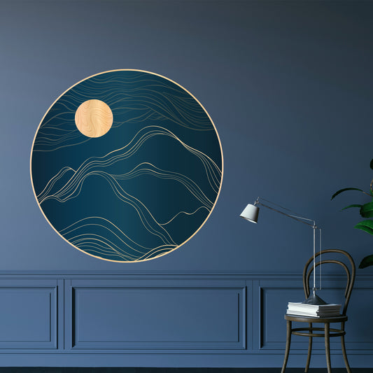 Bedroom Wall Sticker - Gold Mountain and Moon Circle Decal Wall Art