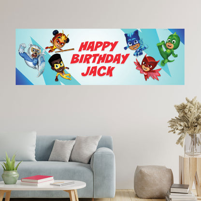PJ Masks Birthday - Group With Centre Text Personalised Banner Wall Sticker