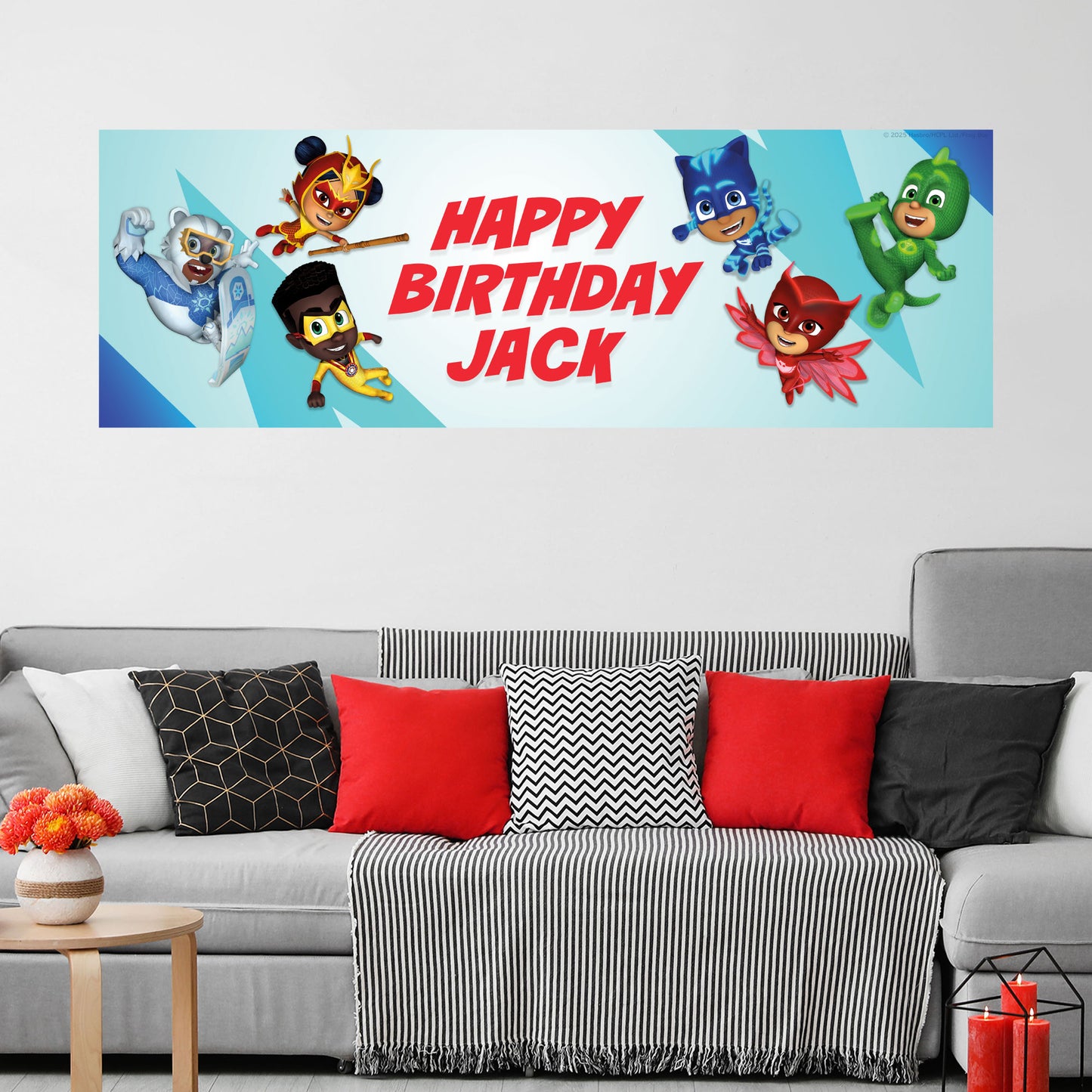 PJ Masks Birthday - Group With Centre Text Personalised Banner Wall Sticker