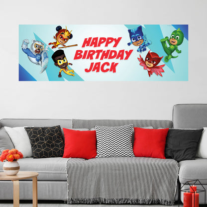 PJ Masks Birthday - Group With Centre Text Personalised Banner Wall Sticker