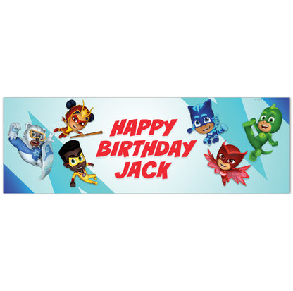 PJ Masks Birthday - Group With Centre Text Personalised Banner Wall Sticker