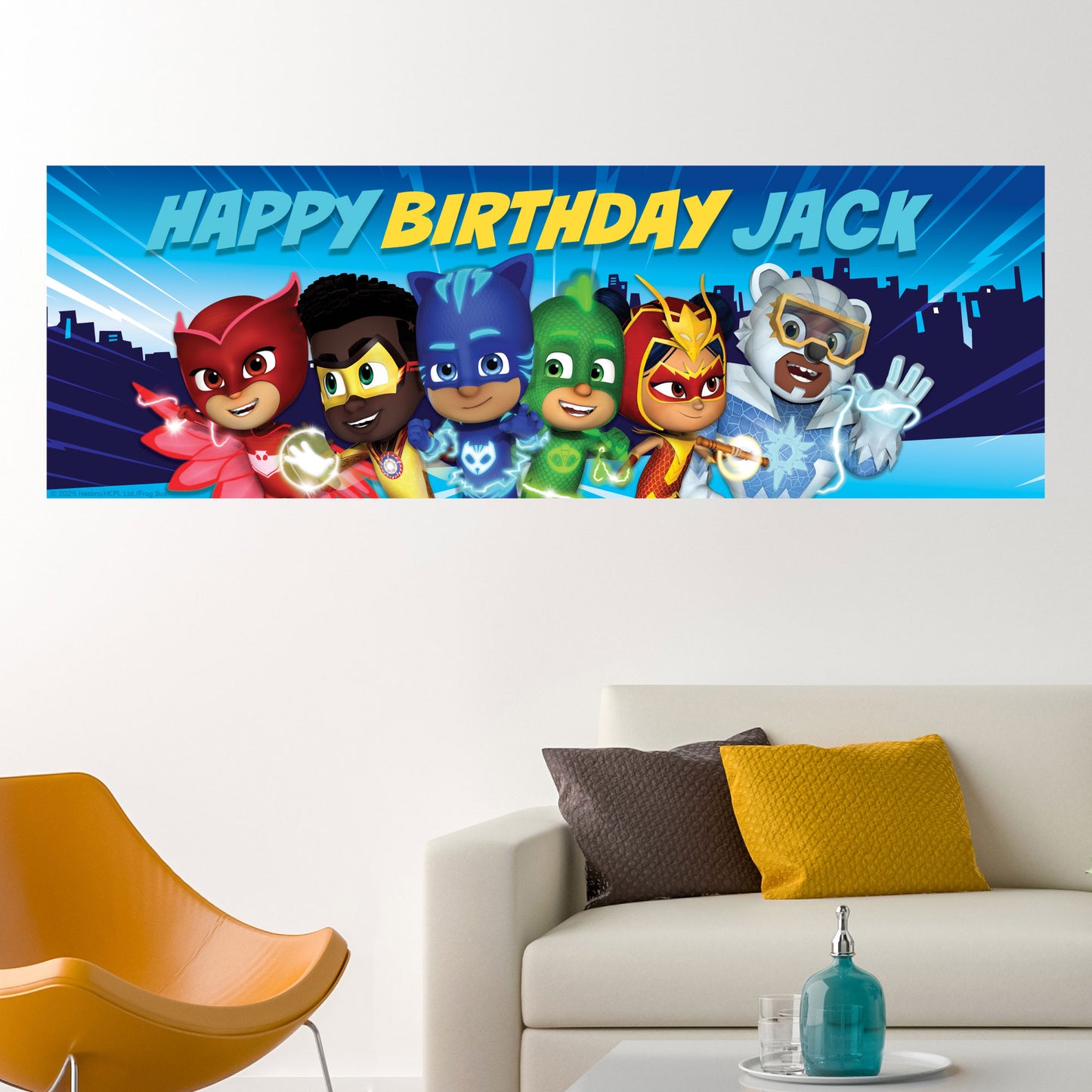 PJ Masks Birthday - Group With City Personalised Banner Wall Sticker