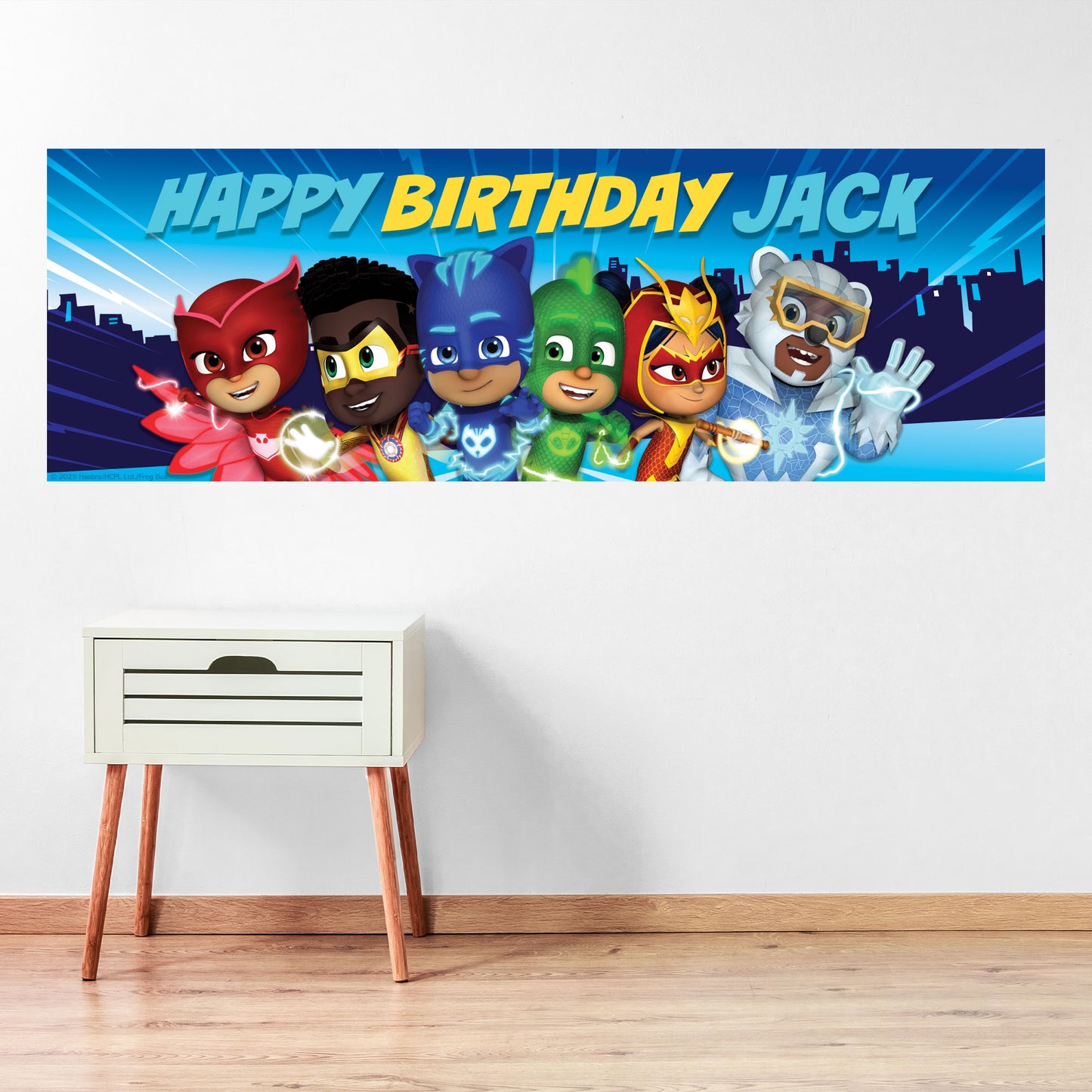PJ Masks Birthday - Group With City Personalised Banner Wall Sticker