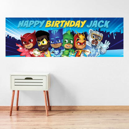 PJ Masks Birthday - Group With City Personalised Banner Wall Sticker