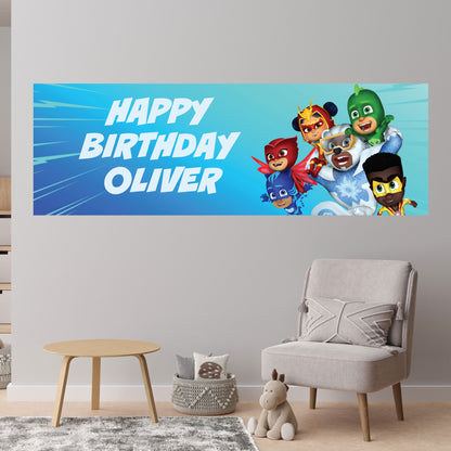 PJ Masks Birthday - Group With Lightning Personalised Banner Wall Sticker